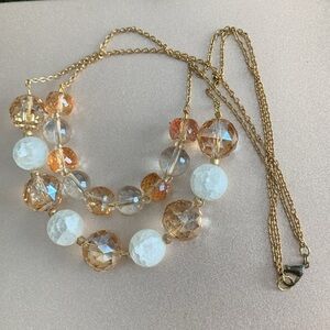 18” Peach Luster & Clear Crystal, Matte Quartz Necklace